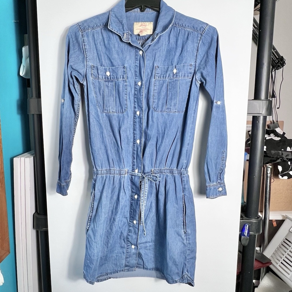 Vtg Levi's Denim Chambray Shirt Dress Button Front Drawstring Women's‎ Small Y2K
